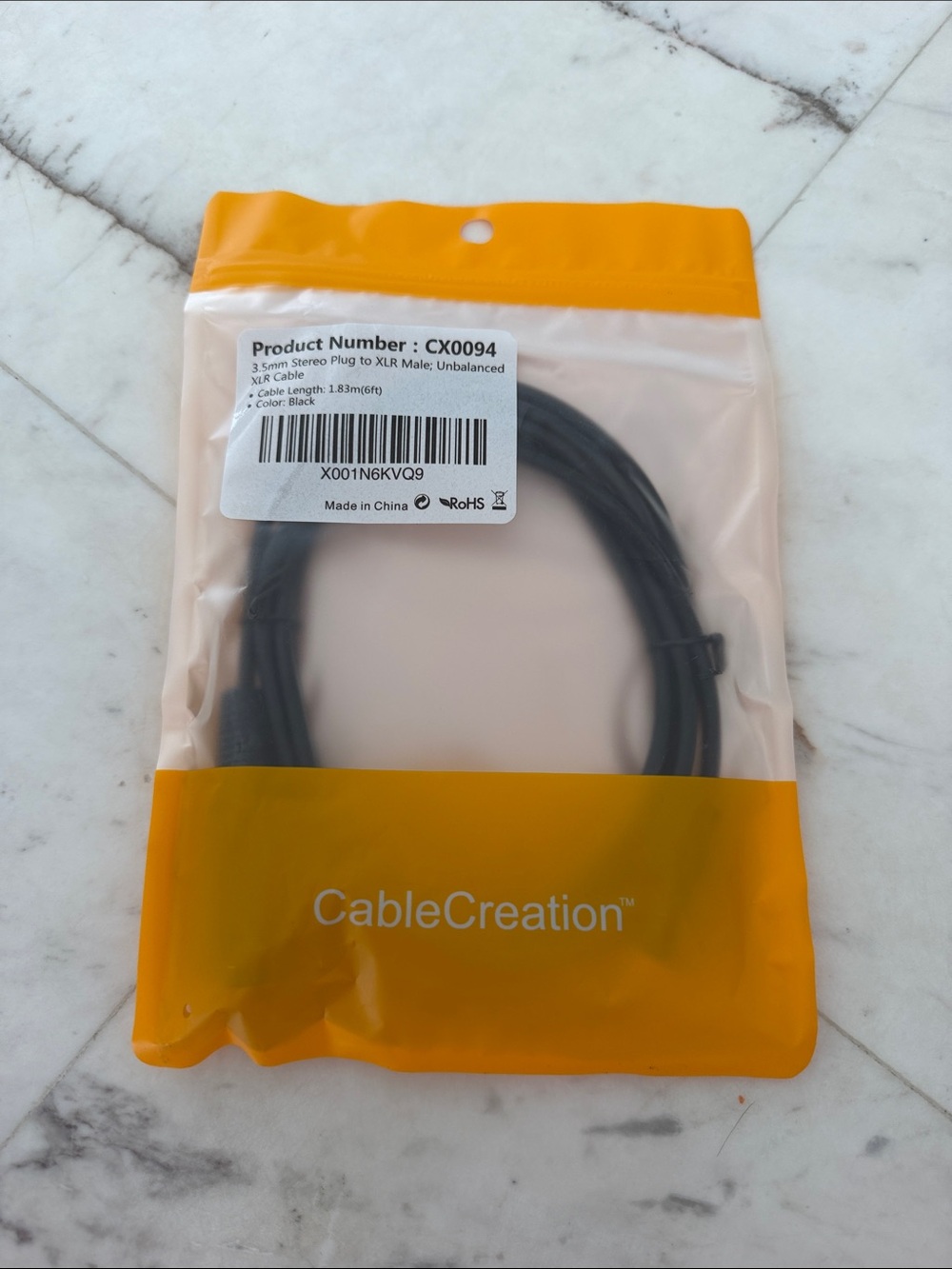 3.5mm Stereo to XLR Male Unbalanced Cable - Black